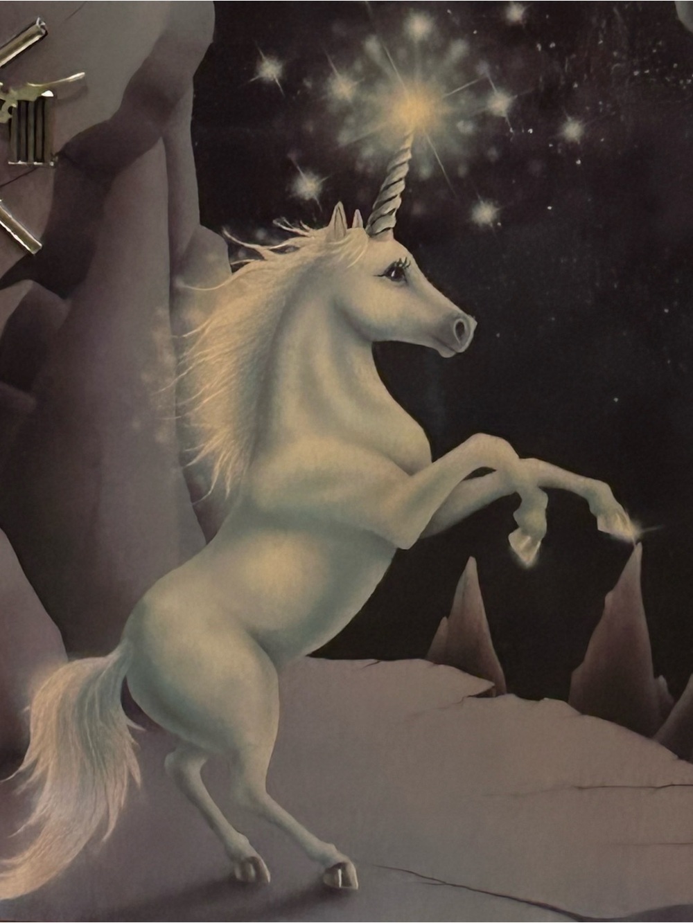 VTG 80s Unicorn in Paradise Clock Andy Mack Lacquered Wood Fairycore Mystical - Picture 3 of 9